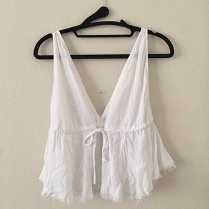 Brandy Melville baby doll tie front tank white